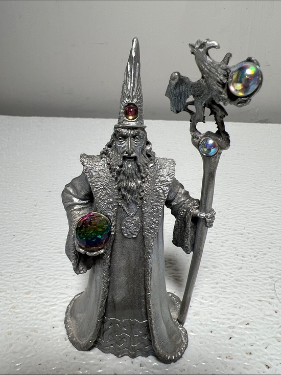 Perth Pewter Other - Perth Pewter Wizard Figurine 1990 by Ray Lamb Rare 3 Crystals